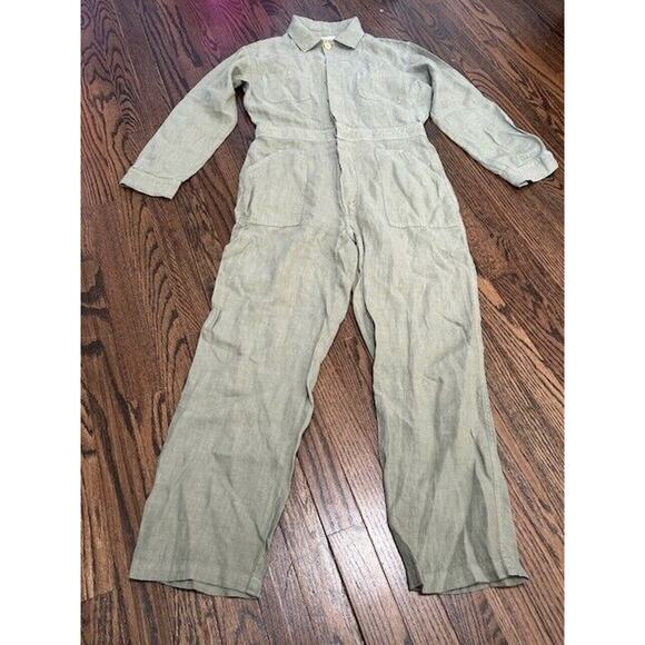 Mate The Label Linen Jumpsuit Long Sleeves Button Front Pockets Green Small NEW - Picture 4 of 10